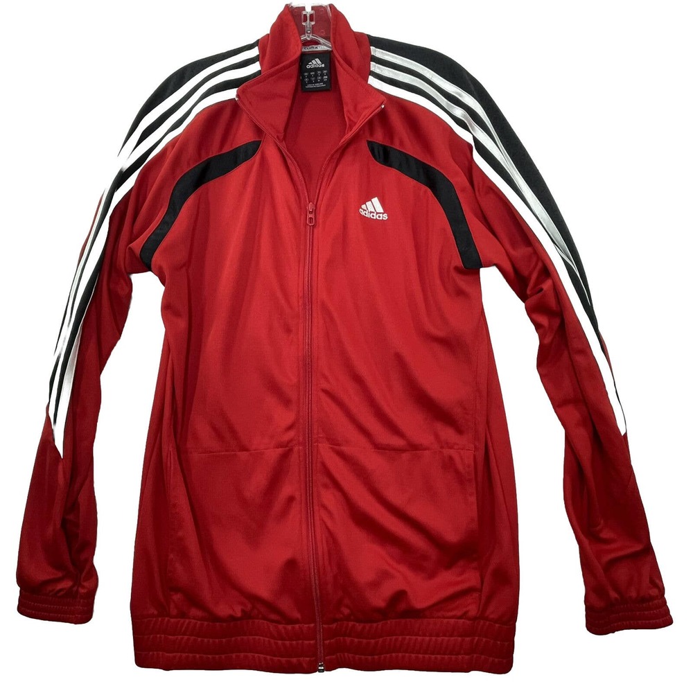 Adidas Zip Up Jacket Mens Small Tall Red Black Sporty Colorblock Track